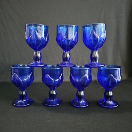 Mid-century Cobalt Blue Wine Glasses Set Of 7 #25