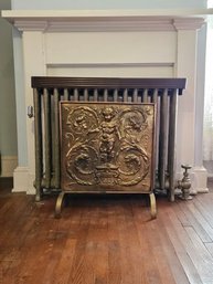 Antique Victorian Embossed Brass Fireplace Screen 26 X 22#1