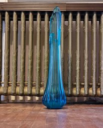 28' Tall Mid-Century Modern Aqua Blue LE Smith Glass Vase #3