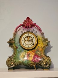 Antique Ansonia Royal Bonn Porcelain Mantel Clock With Key  #7