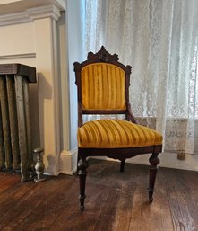Antique Eastlake Walnut Stripped Yeallow Velvet Chair #13