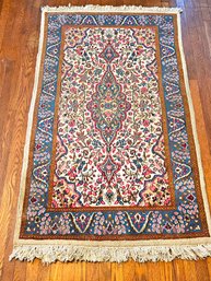 Authentic Handwoven Floral Persian Kashan Wool Rug Measures 63' X  35' With Original Label #34