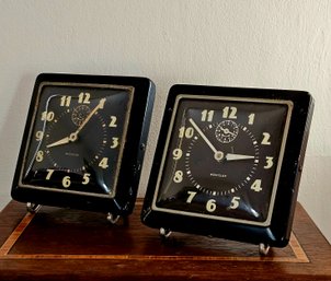 Lor Of 2 1940s Westclox Square Metal Alarm Clocks #49