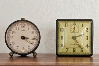 Lot Of 2 Vintage Alarm Clocks - EBOSA Desk Alarm Mechanical Clock And New Haven  Alarm Clock  #50
