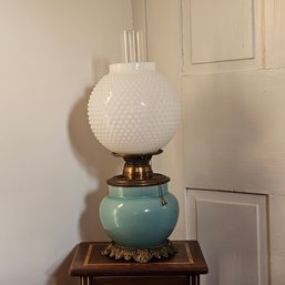 Antique Oil Lamp Converted To Electric With The Beautiful White Milk Glass Shade #60