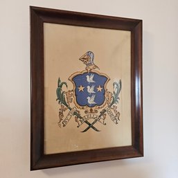 18.5 X 14.4 Rare 1918 Original Hand Painted On Canvas Signed McLellan Family Crest & Coats Of Arms #61