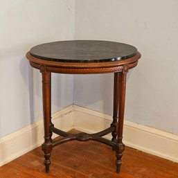 Walnut Oval Marble Top Coffee Table 29 1/2 X 26 X 20 #63