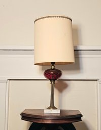 28' Ruby Red Glass Table Lamp W/White Marble Base #103