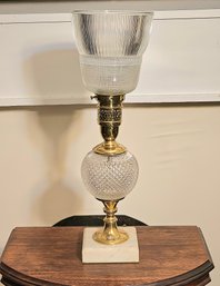 Vintage Cut Crystal Brass Table Lamp With Holophane Prismatic Glass Shade 20.5' Tall #109