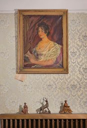 Large Original Oil On Canvas Painting Portrait Of Mrs. Thornton Artist Signed 37 X 29  #111