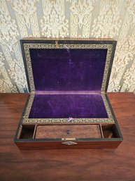 Antique Wooden Jewelry Box With Velvet Lining Missing Key #132