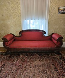 Rare Antique C 1830 Angular Empire Upholstery Sofa #134