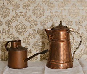 Copper And Brass Antique Hammered Coffee Pot And Solid Copper Hand Made Indoor Watering Made In England  #139