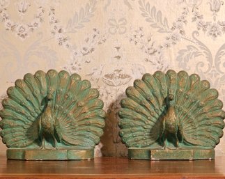 Vintage Plaster Peacock Bookends 6 X 7.5  #149