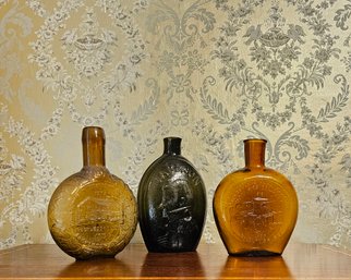 Lot Of 3 Antique Hand Blown Collectible Bottles #154