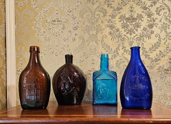 Lot Of 4 Antique Vintage Collectible Hand Blown Bottles #155