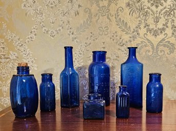 Lot Of Antique Collectible Cobalt Blue Medicine Bottles #156