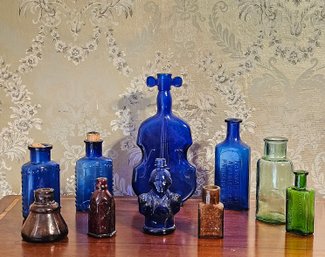 Lot Of Antique Collectible Cobalt Blue Medicine Bottles #157