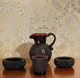 Vintage Indiana Glass Hobnail Pitcher, Small Cup And 2 Small Bowls/dishes  #158