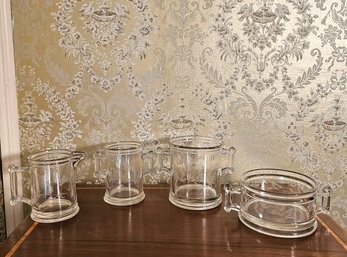 Antique Etched Clear Glass Pitchers And Bowl #165