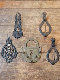 Lot Of 4 Antique Receipt Holders And Vintage Brass Lock Key Hook #167