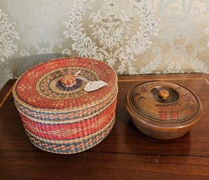 Vintage Japanese Wooden Box With Lid And 1950s Unique Sewing Basket  #170
