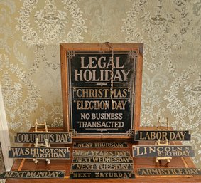 Antique Brass Bank Sign 'Legal Holiday' With Stamped Brass Legal Holiday Signs 12 Total Pieces #193