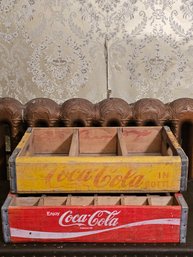 Lot Of 2 Vintage Red & Yellow Coca-cola Coke Crate Cases #194
