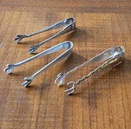 Lot Of 3 Antique Sterling Silver Ice Tongs #216