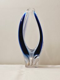Mid-century Modern Flygsfors Coquille Paul Kedelv Blue Glass Vase Signed In The Bottom 17'  #9