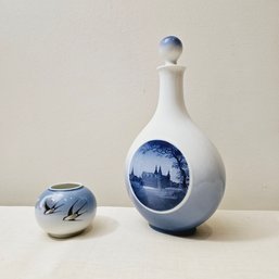 Vintage Royal Copenhagen Porcelain Decanter 10' And Small Vase #18