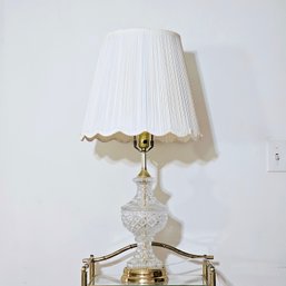 Vintage Cut Glass Accent Lamp With Beautiful White Shade 32' Tall #25