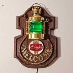 Vintage Schaefer Beer Sign With Green Lantern - Sign Is Made Of Plastic With Wood Grain Look  #54