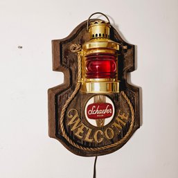 Vintage Schaefer Beer Sign With Red Lantern - Sign Is Made Of Plastic With Wood Grain Look  #55