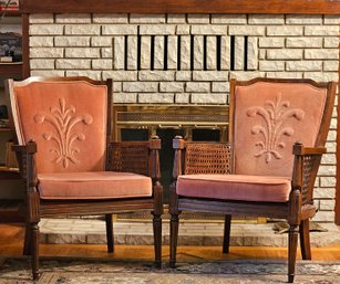 A Pair Of Mid-Century Cane Chairs In Pink Velvet  #99