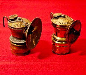 Lot Of Two Antique Auto-lite Carbide Miners Lamps #127
