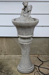 Massarelli's Fine Stone Garden Fountain With Sitting Angel And White Led Light #147