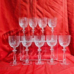 Set Of 9 Vintage Rock Sharpe Crystal Etched Wine/Water Glasses  #2