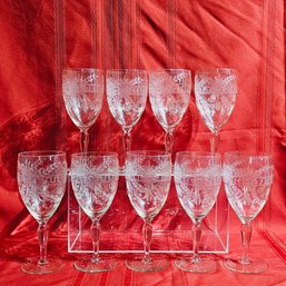 Set Of 9 Elegant Crystal Etched Wine/Water Glasses  #4