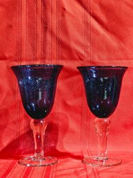 Beautiful Cobalt Blue Hand Blown Art Glass Water Goblets #6
