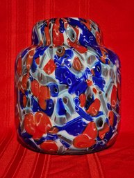 Italian Colorful Large And Heavy Art Glass Vase 9.5'  #10