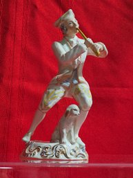 Charming Wedgwood Figurine Of A Shepherd Boy Playing A Flute Hand Painted Marked To The Base #26