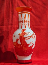 12' Chinese Peking Glass Red Overlay Vase #27