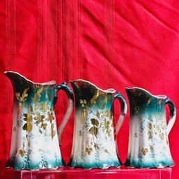 Set Of 3 Antique German Hand Painted Pitchers #30