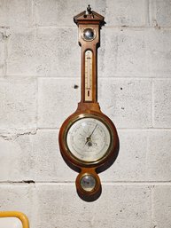 Vintage Banjo Mahogany Barometer With Clock 25'H X 9.5'W #45