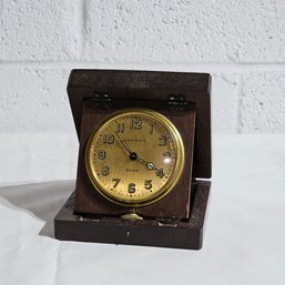 Antique WALTHAM 8-Day Travel Clock Watch In Hand Crafted Walnut Case #48