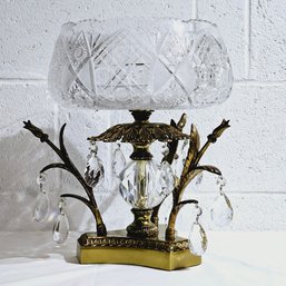 Elegant Italian Bronze Stand With Crystal Bowl #85