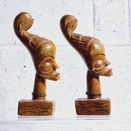 Matino African Hand Carved Wood Head Sculptures Of Man And Woman - Signed #88