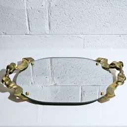 Signed Godinger 1988 Art Nouveau Mirror Vanity Tray With Gold Tone Handles 12 X 19 #93