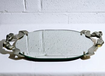 Signed Godinger 1988 Art Nouveau Mirror Vanity Tray With Silver Tone Handles  #94